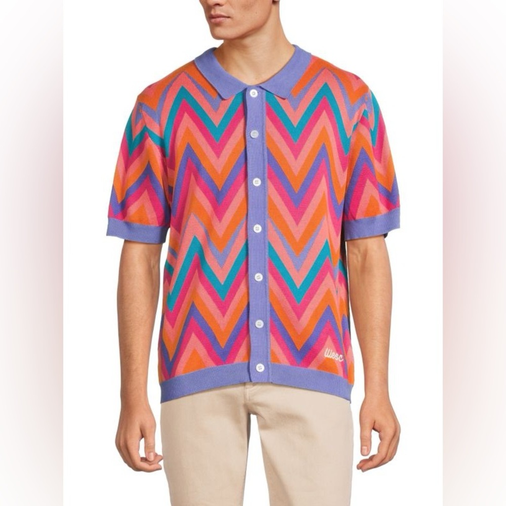 Wesc Stockholm Colorful Zigzag Button Down Cotton Shirt Cardigan | Saks 5th